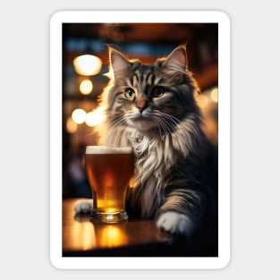 Bright Eyed Beer Cat Sticker